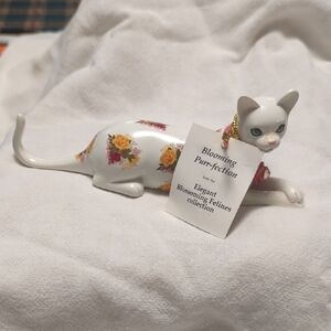 Floral Porcelain Cat Figurine